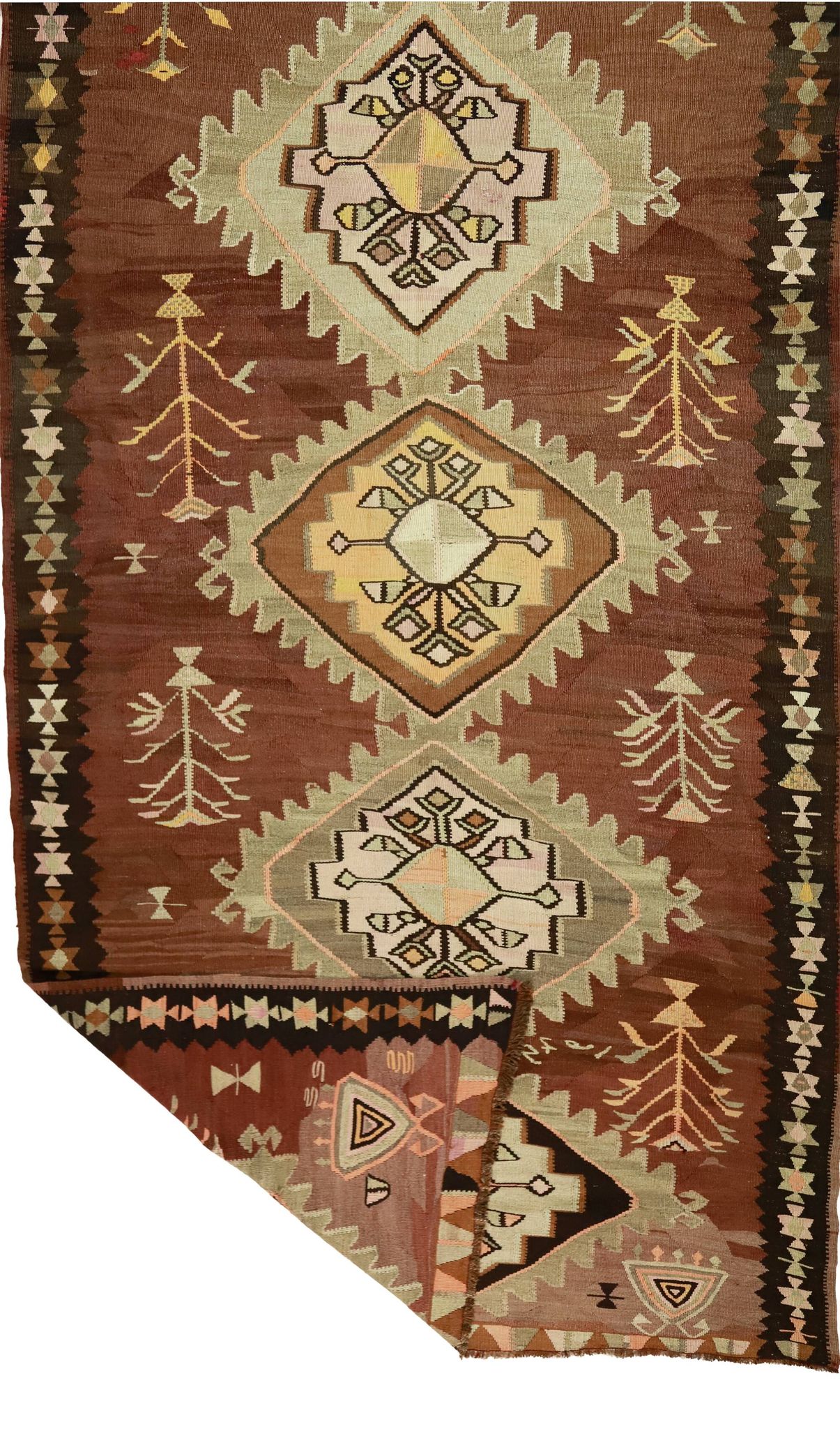Grand Turkish Kilim Yoruk Vintage 174x435 cm Geometric Handwoven