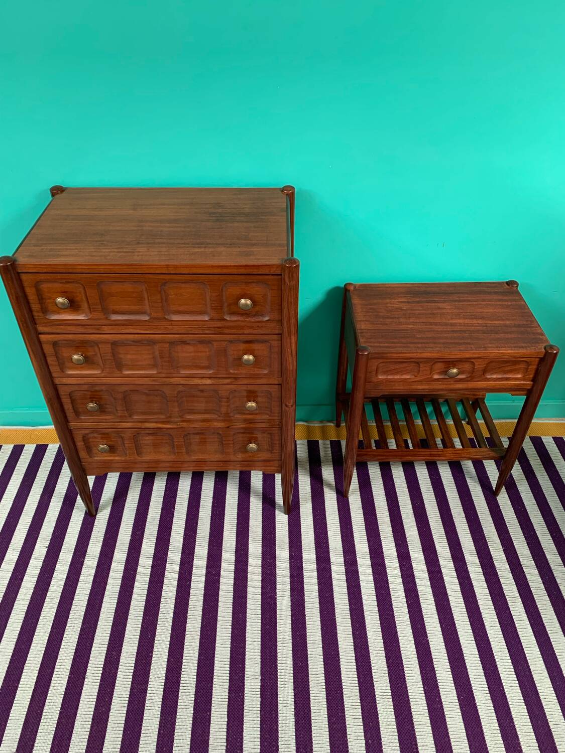 Vintage chest of drawers and bedside table set
