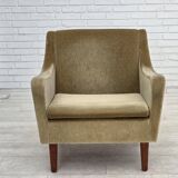 1970s, Danish armchair, original green furniture velour, teak wood legs.