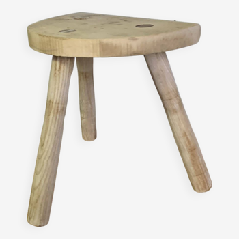 Tabouret tripode demi lune bois brut