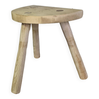 Tabouret tripode demi lune bois brut