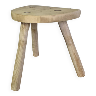 Half moon tripod stool in raw wood