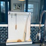 Old enamelled kitchen utensil display