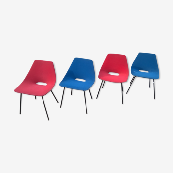 Ensemble de 4 chaises "tonneau" Pierre Guariche