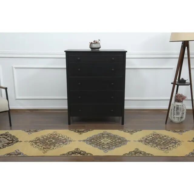1970s Vintage Turkish Hand-Knotted Wool Cotton Yellow Runner Rug  74x383