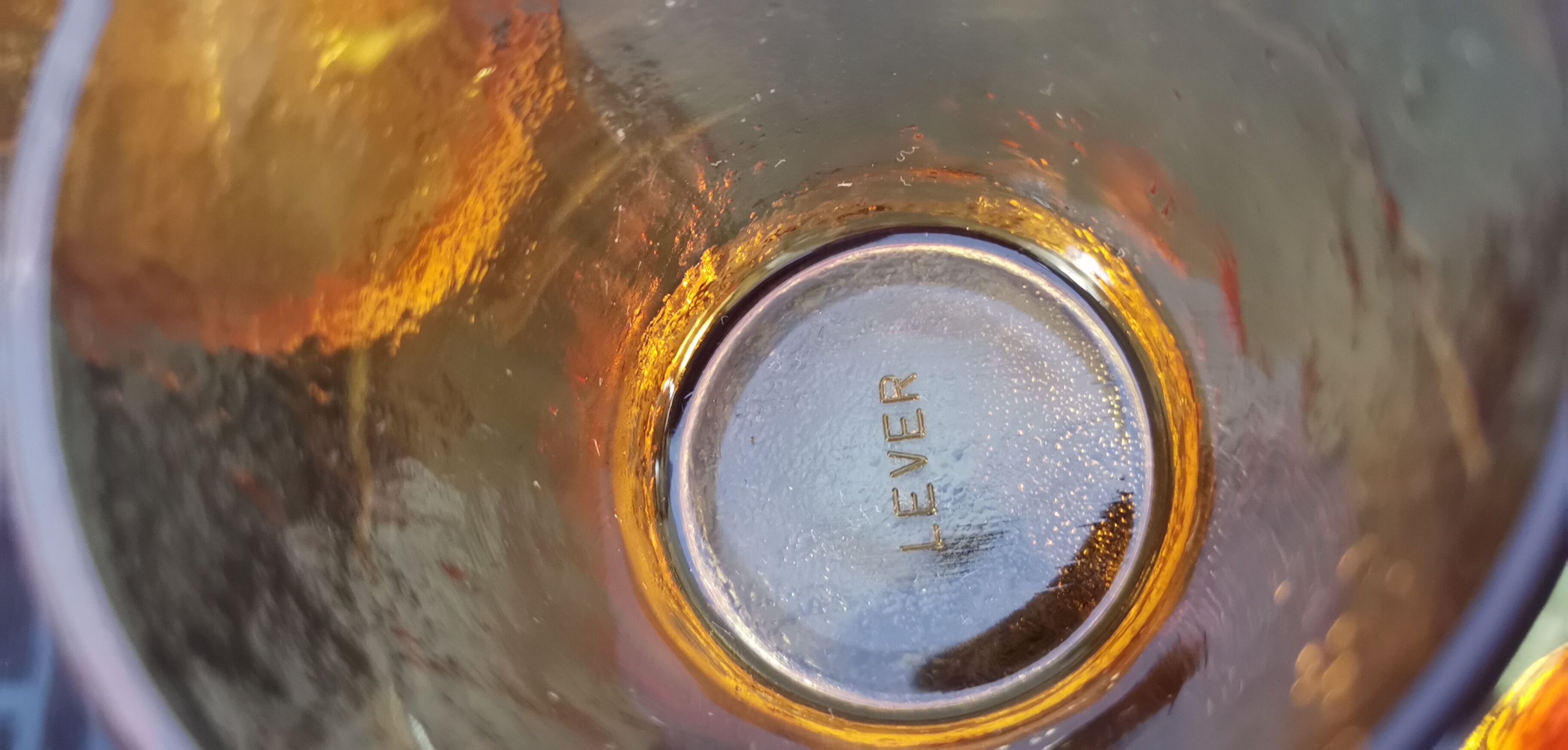 6 old amber colored glasses "lever" year 1970