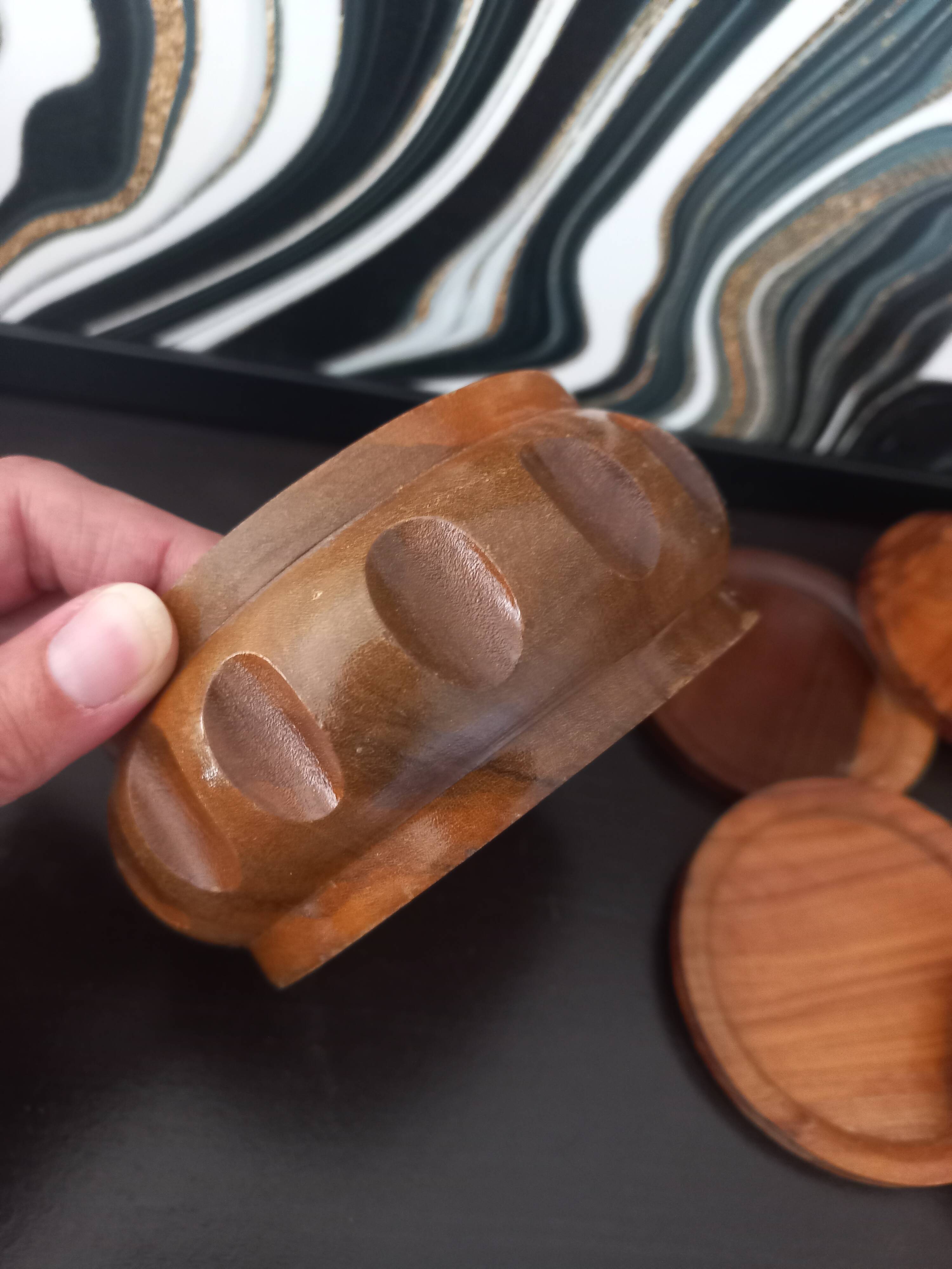 Wooden coasters with vintage holders