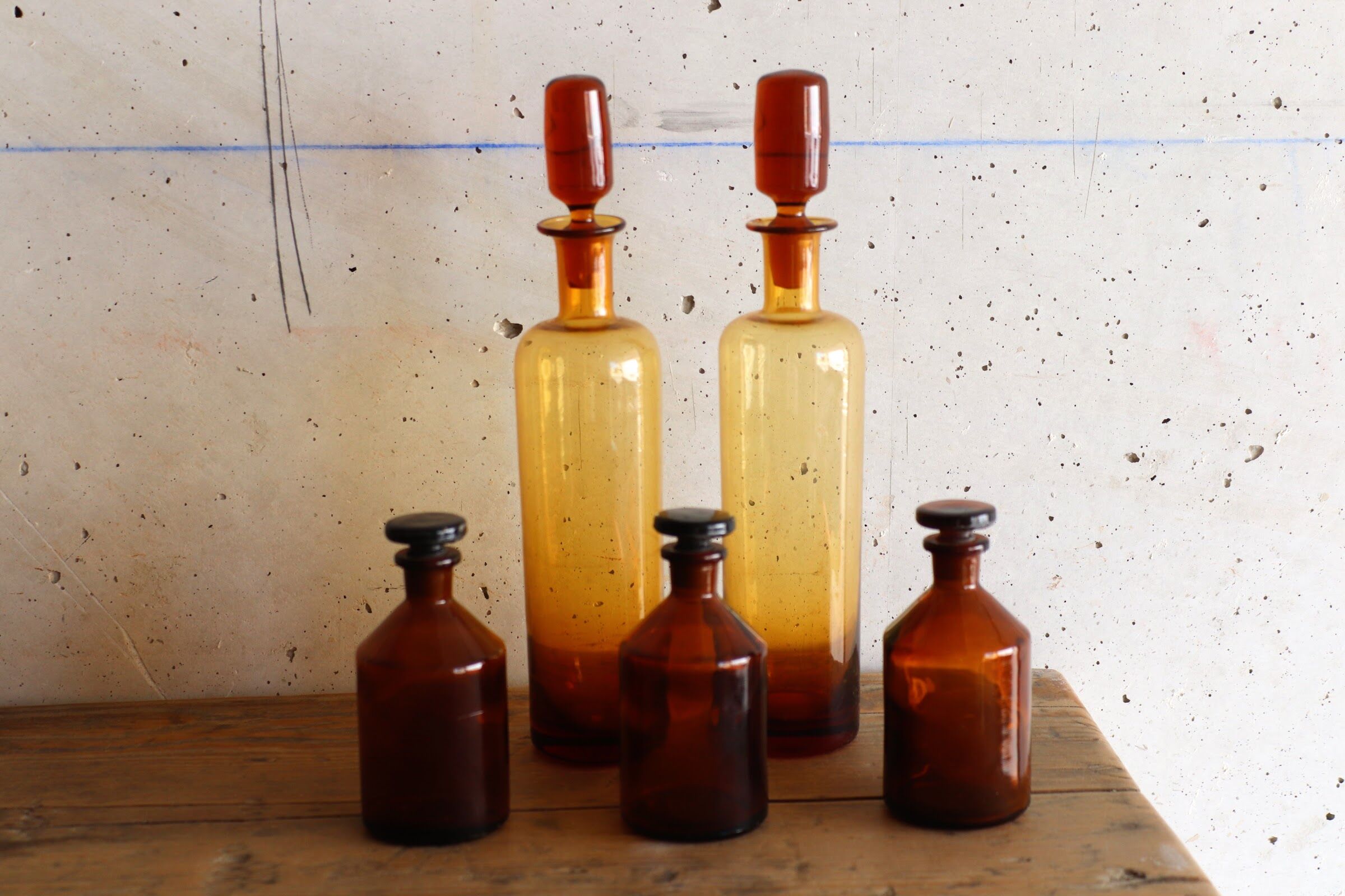 5 old pharmacy bottles