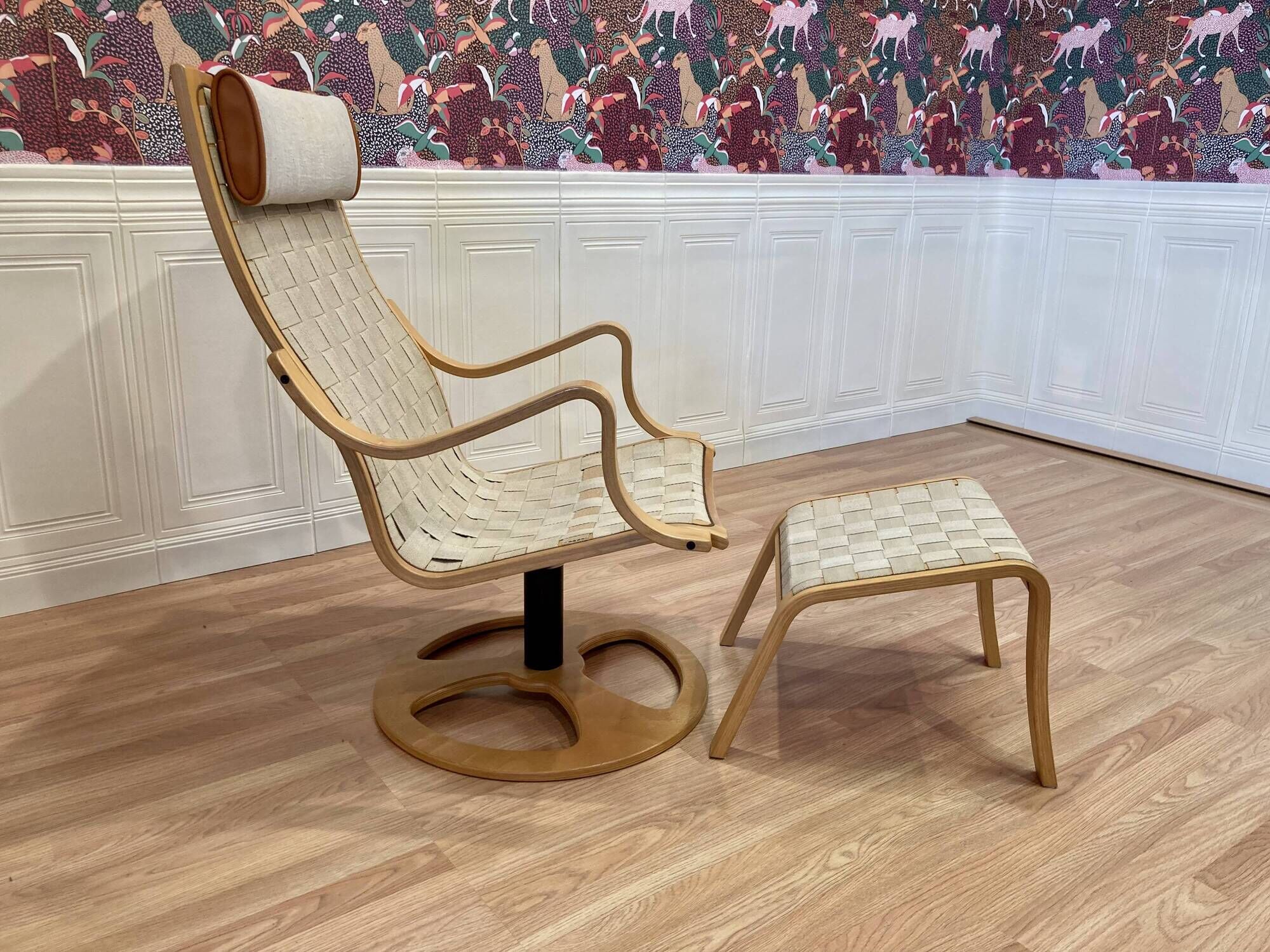 Swivel armchair and matching ottoman, Scandinavian design, 1960s.