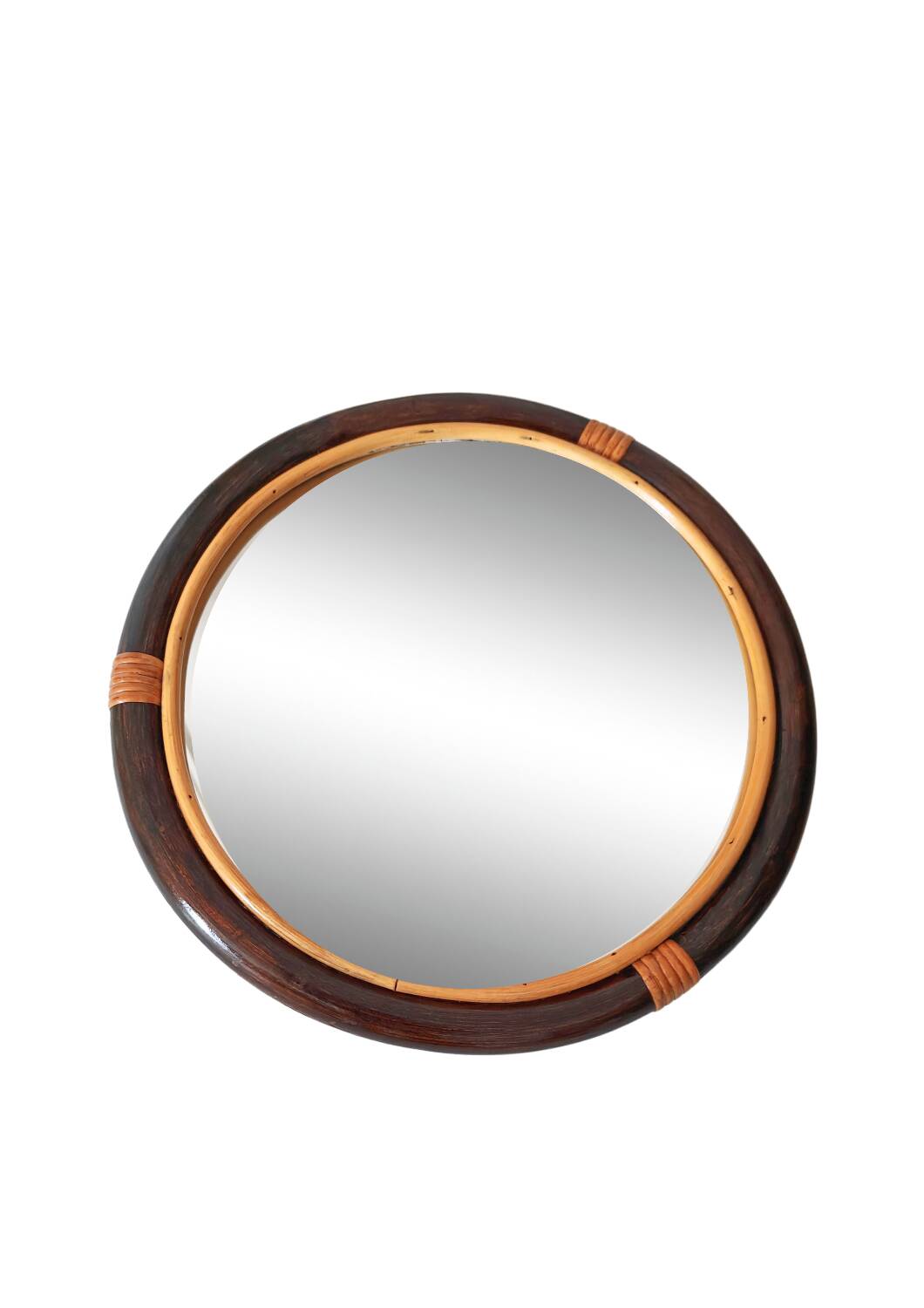 Miroir rond en bambou des années 1970