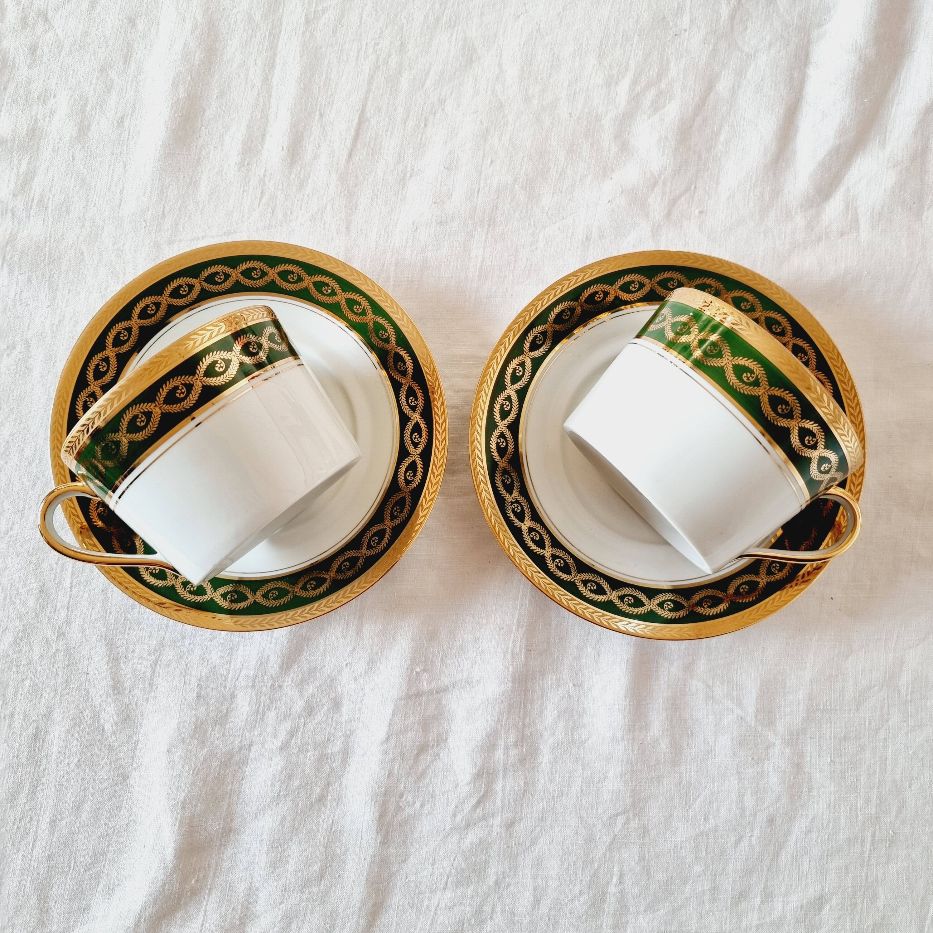 Large Fine Porcelain Cup and Saucer by Artist R. Sechet for Limoges Empire Style Lou