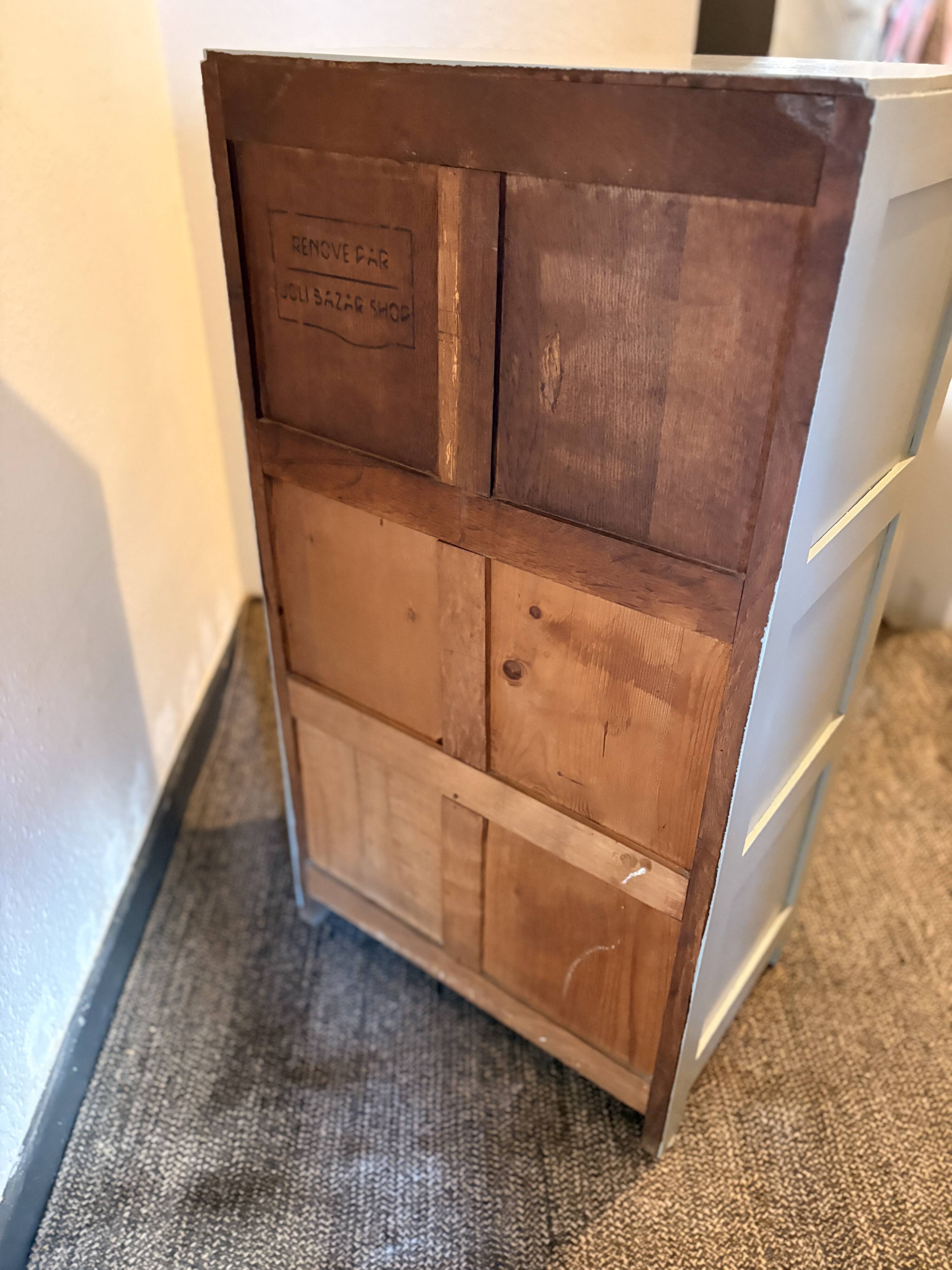 Renovated grey-blue storm commode