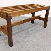 Wooden slatted display bench or support, France circa 1960.