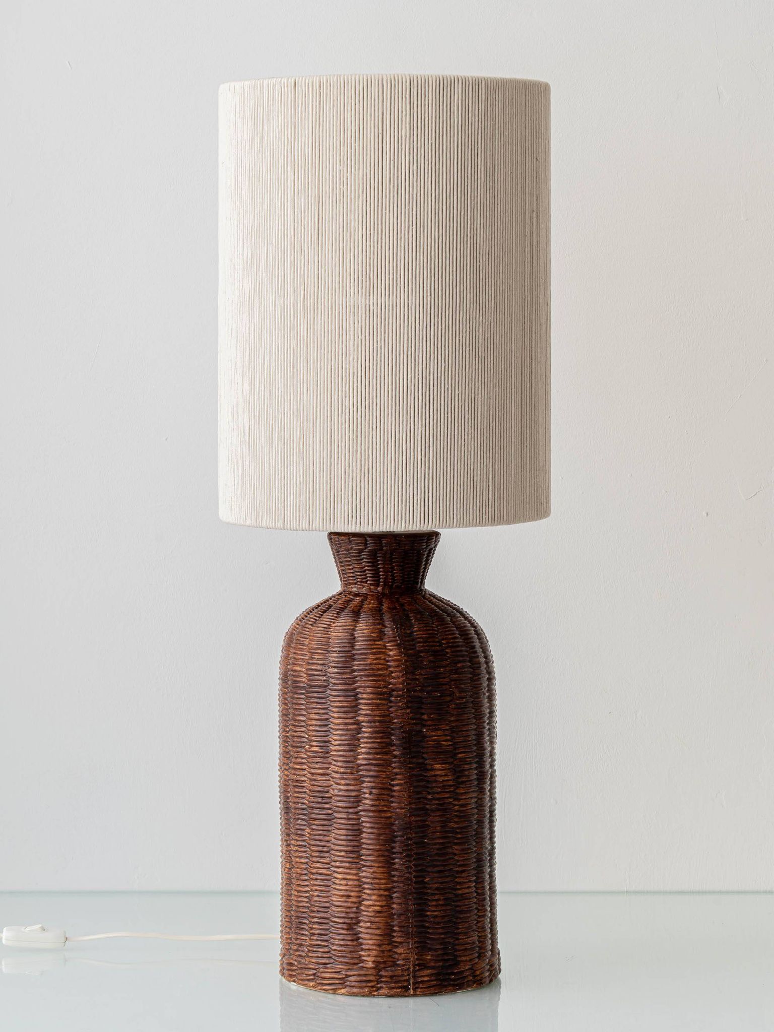 Ceramic Trompe L'Oeil Wicker Table Lamp with New Woven Cream Cord Lampshade