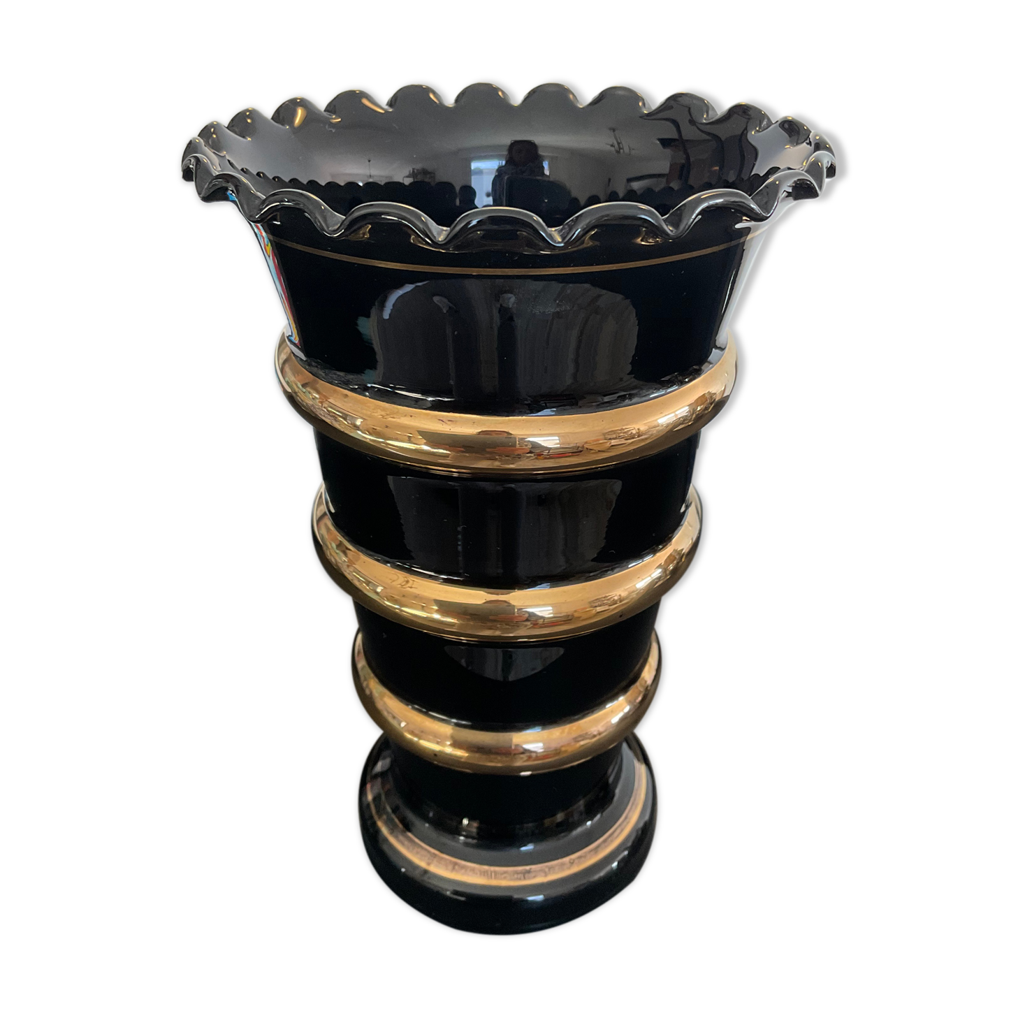 Vase vintage en opaline noir et doré