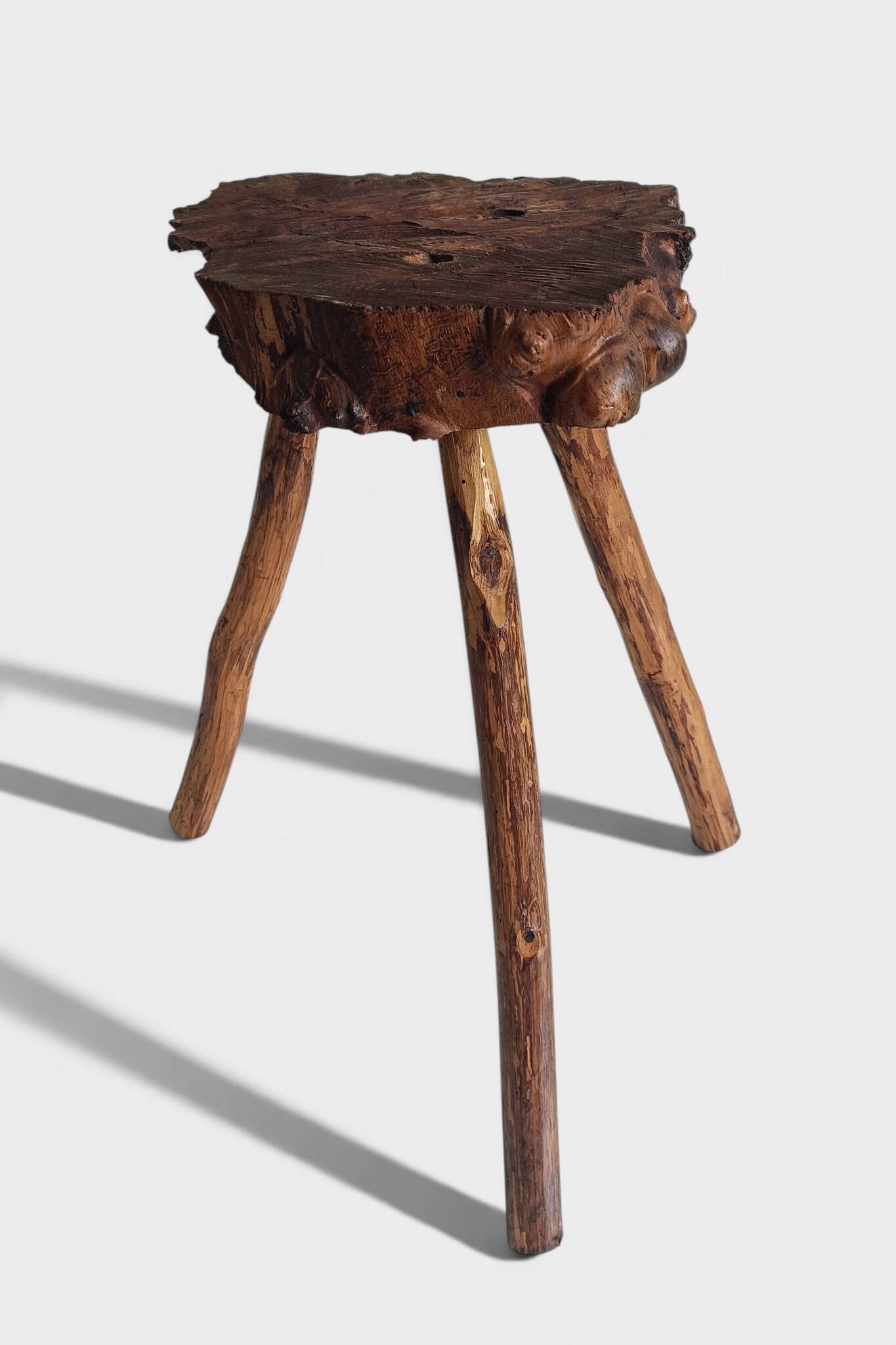 French Olive Wood Rustic / Wabi Sabi Accent Side Table / Stool, Early 20th C.