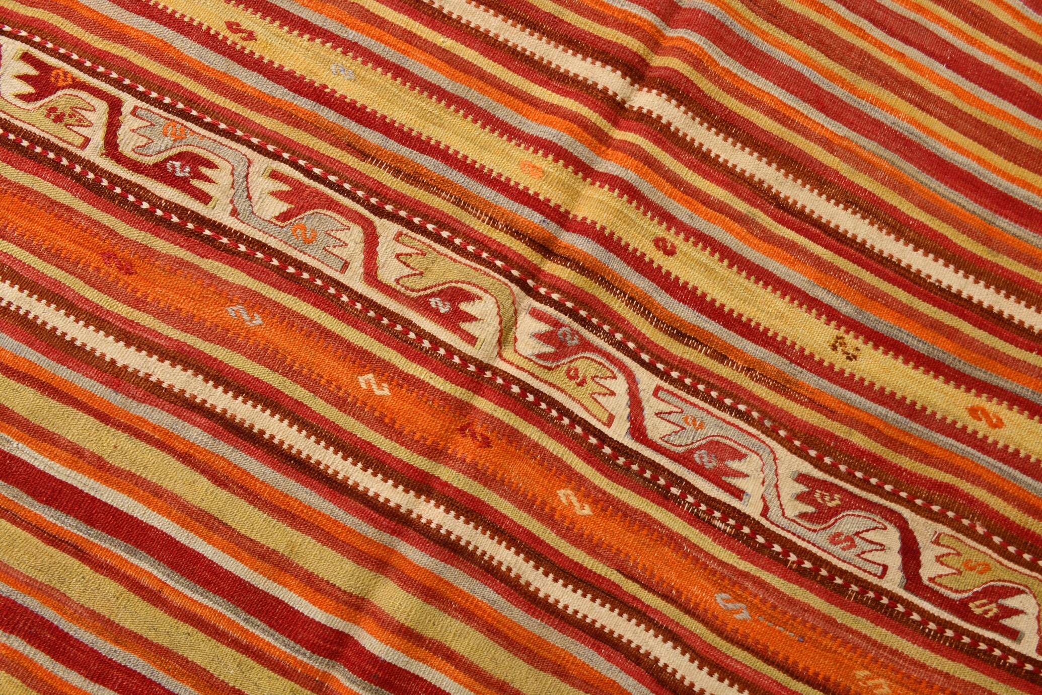 Pumpkin Orange Striped Turkish Woven Kilim Rug, 158x390 Cm