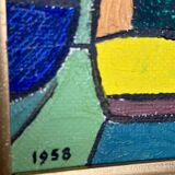 Mid Century Swedish Oil on Panel –  Harbour scene by Tommy Hallberg