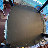 Pair of Art Deco barrel chairs in black and bronze