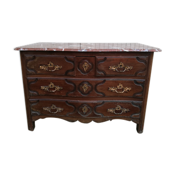 Louis XVI style curved chest of drawers, wooden structure and marble top