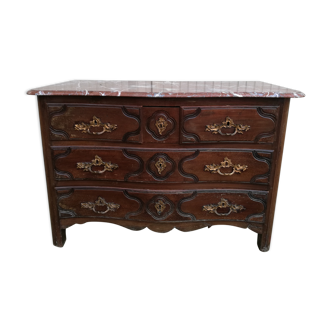 Louis XVI style curved chest of drawers, wooden structure and marble top