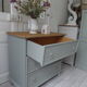 Commode 3 tiroirs vert de gris, plateau bois