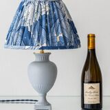 Neoclassical blue ceramic table lamp, pleated William Morris Acanthus shade.
