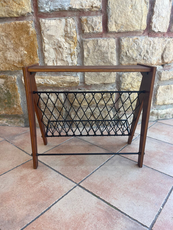 Porte revues bois et acier  scandinave années 60