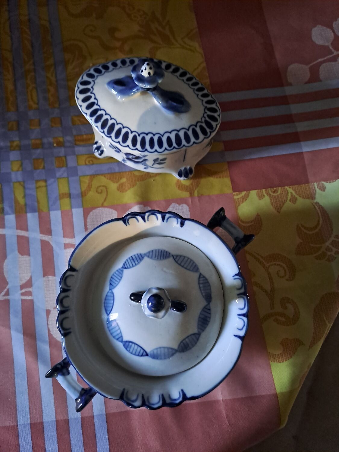 Vintage Gzhel porcelain sugar bowl