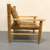 Wood and rope armchair and footrest
