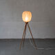 Tripod cocoon floor lamp in wood and lace, Danish design, 1960