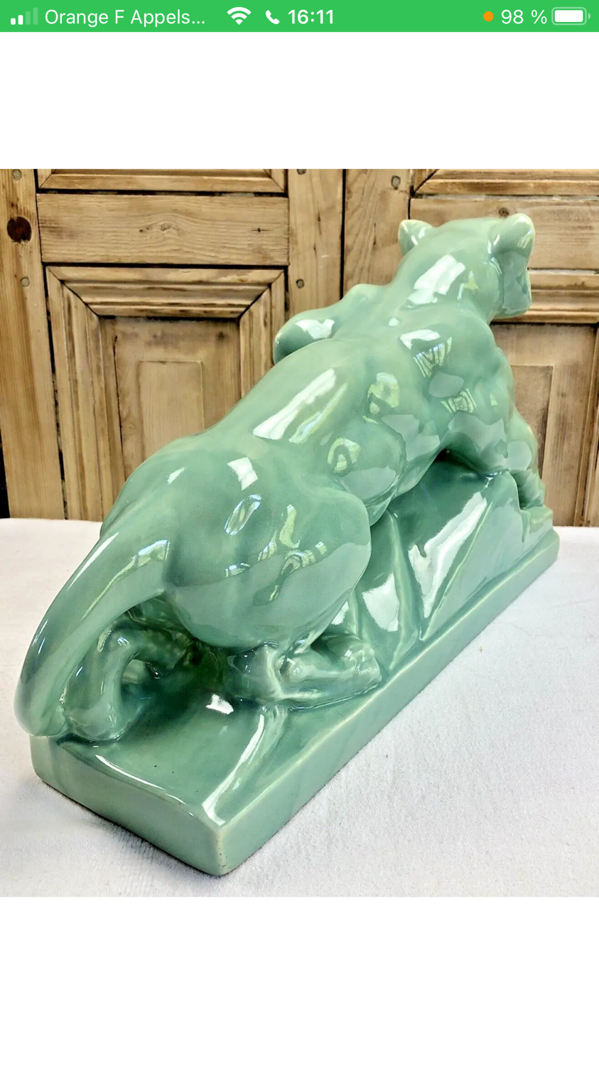 Cracked lioness sculpture art deco 1930 signed odyv