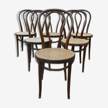 Lot de 6 chaises bistrot cannées en bois courbé N°18