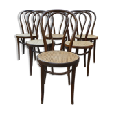 Set of 6 bistro chairs canned in curved wood N°18