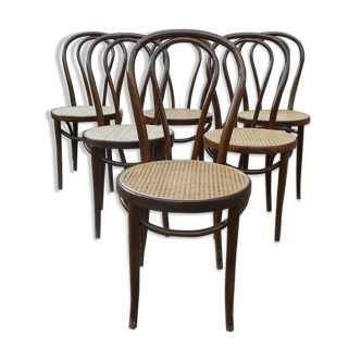 Lot de 6 chaises bistrot cannées en bois courbé N°18