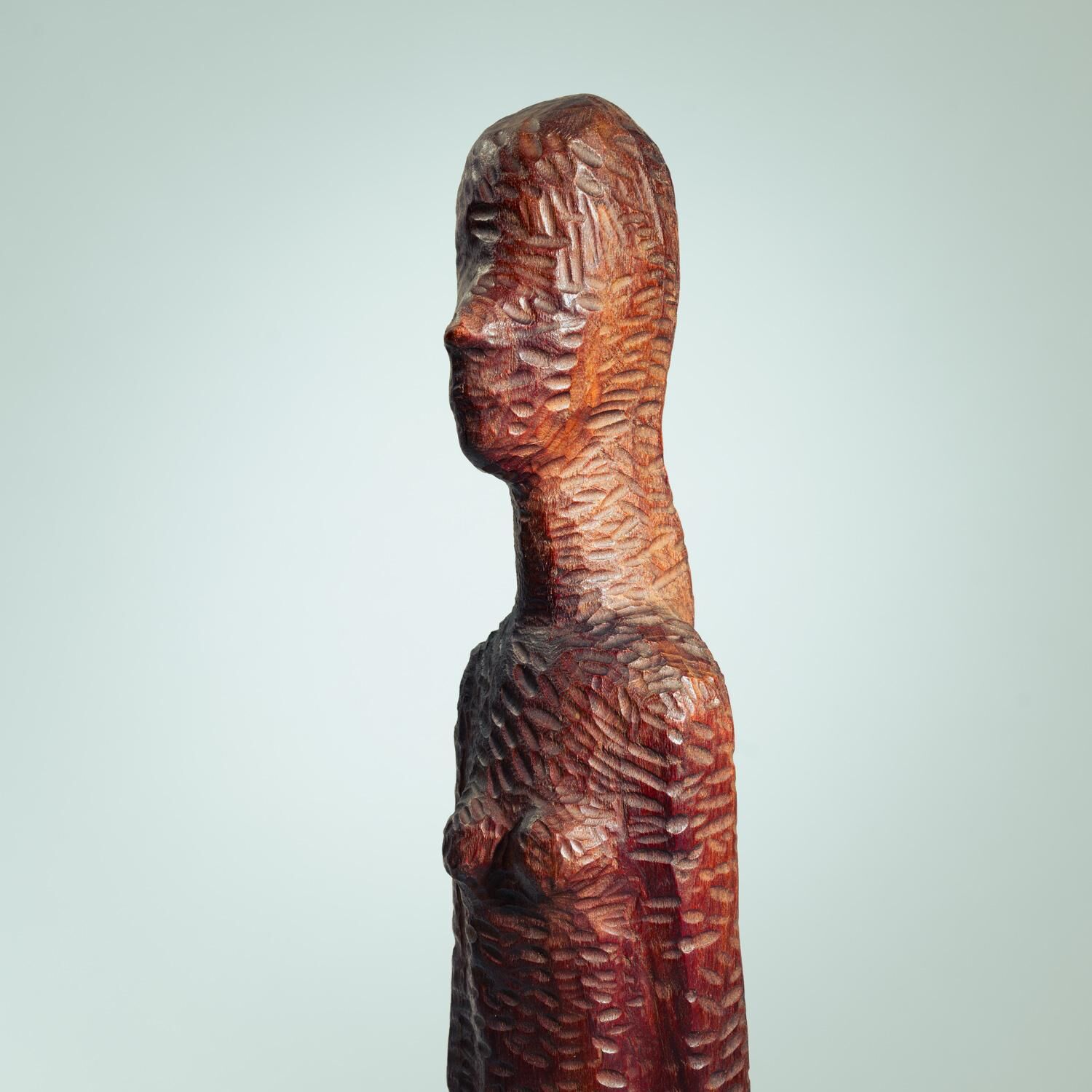 Dutch Brutalist carved wood sculpture of woman's figure, height 95cm, 1970s