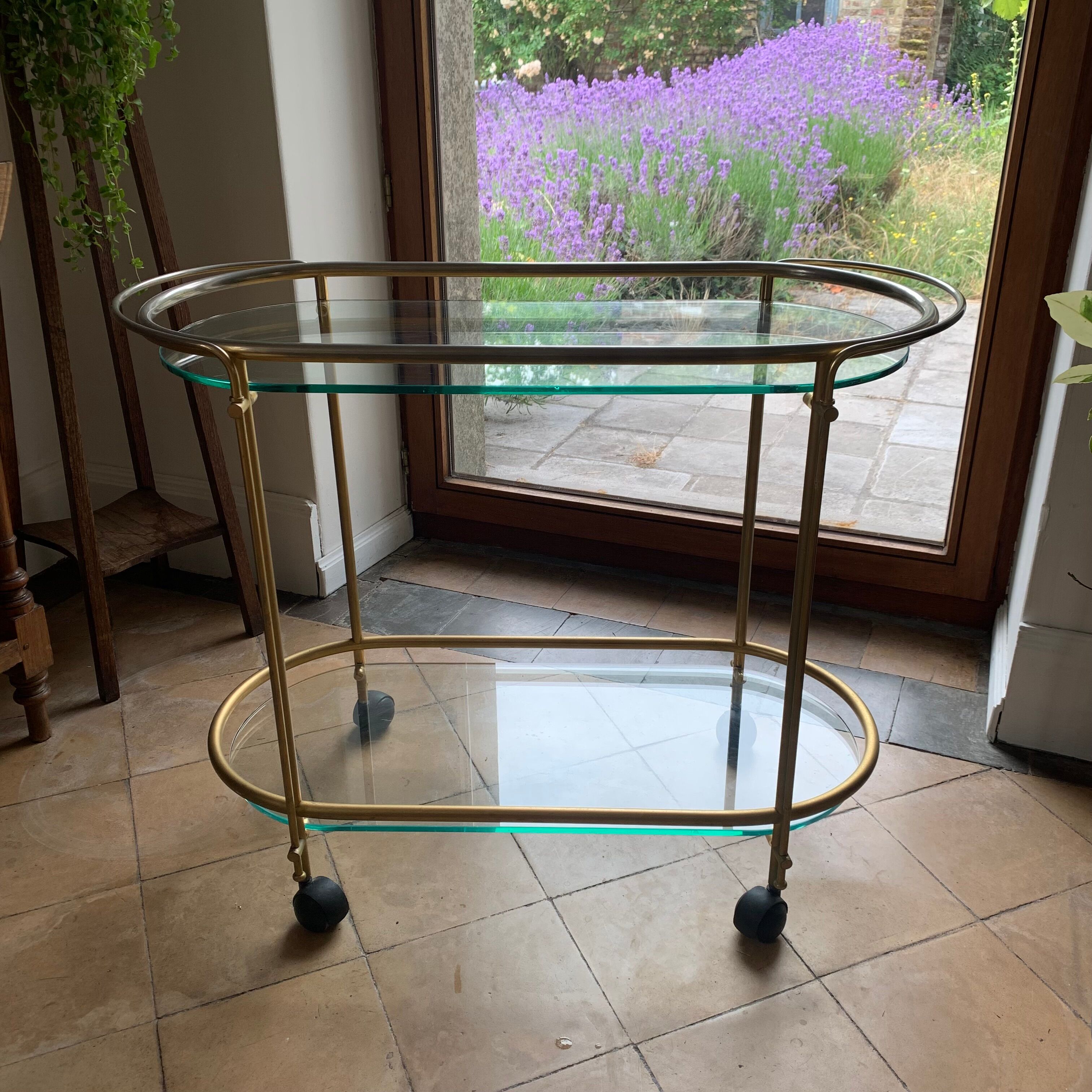 Golden brass and glass service