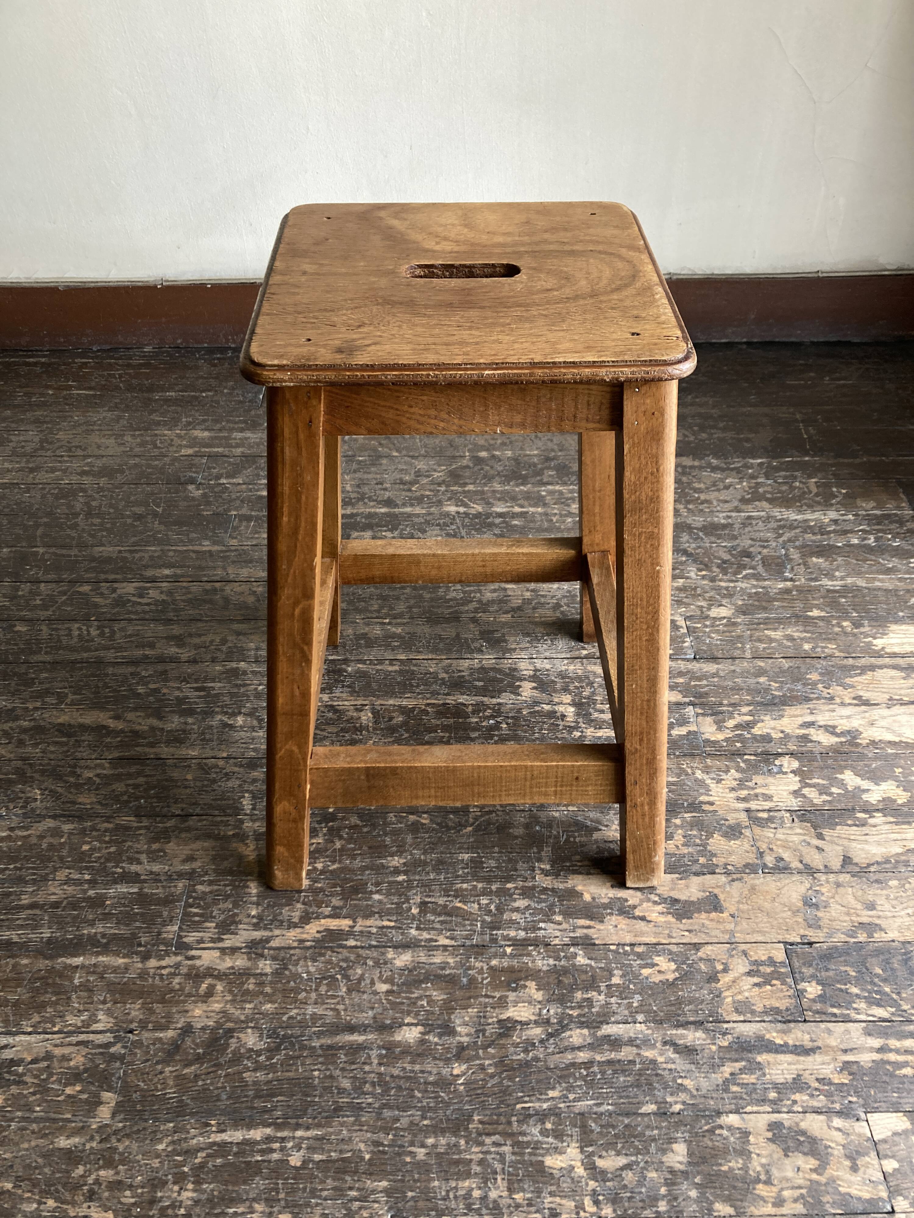 Boarding school stool in oak and plywood 1950