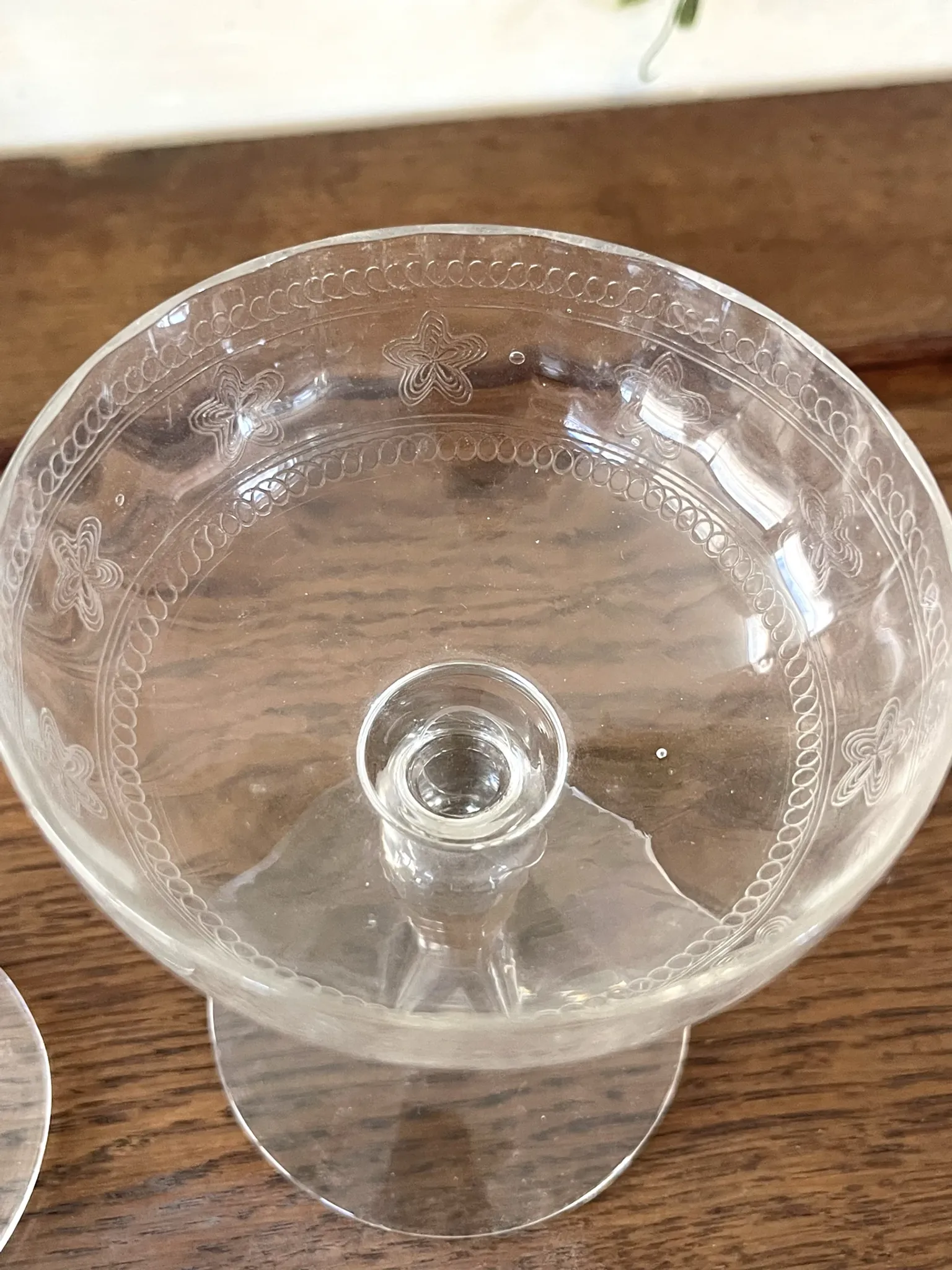 Champagne coupes etched set of 4