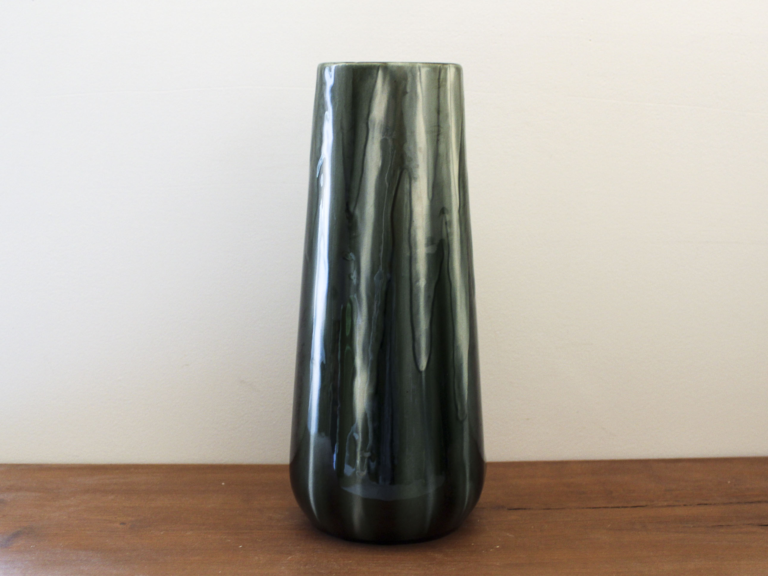 Vase in green glazed faience Louis Gueule Vierzon 30s