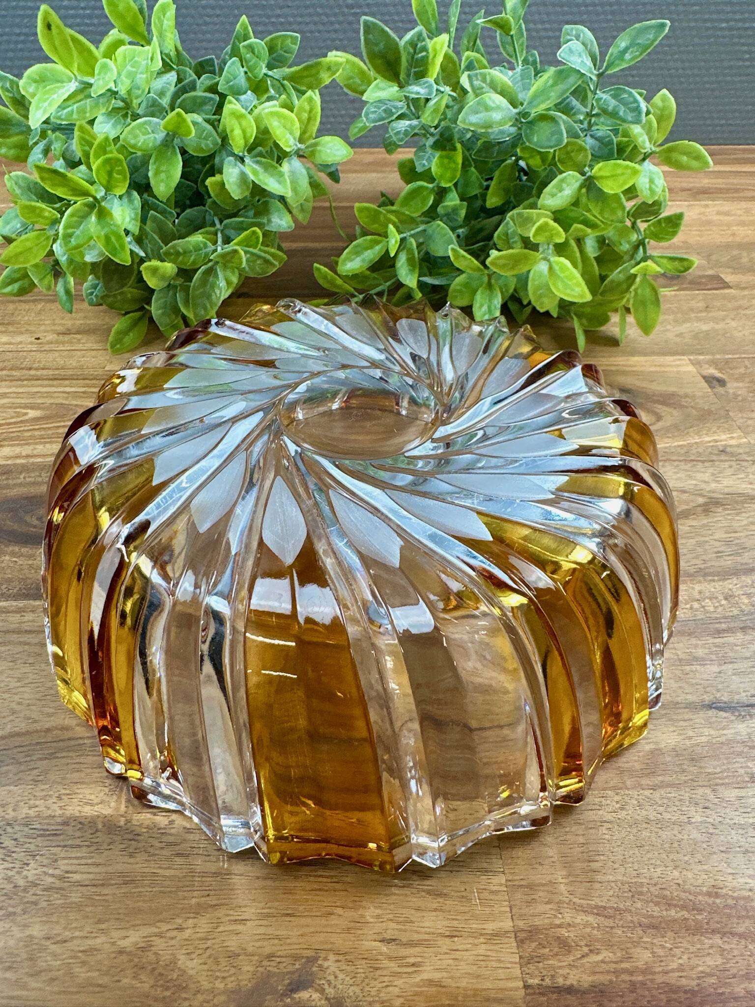 Vintage two-tone amber and clear glass salad bowl