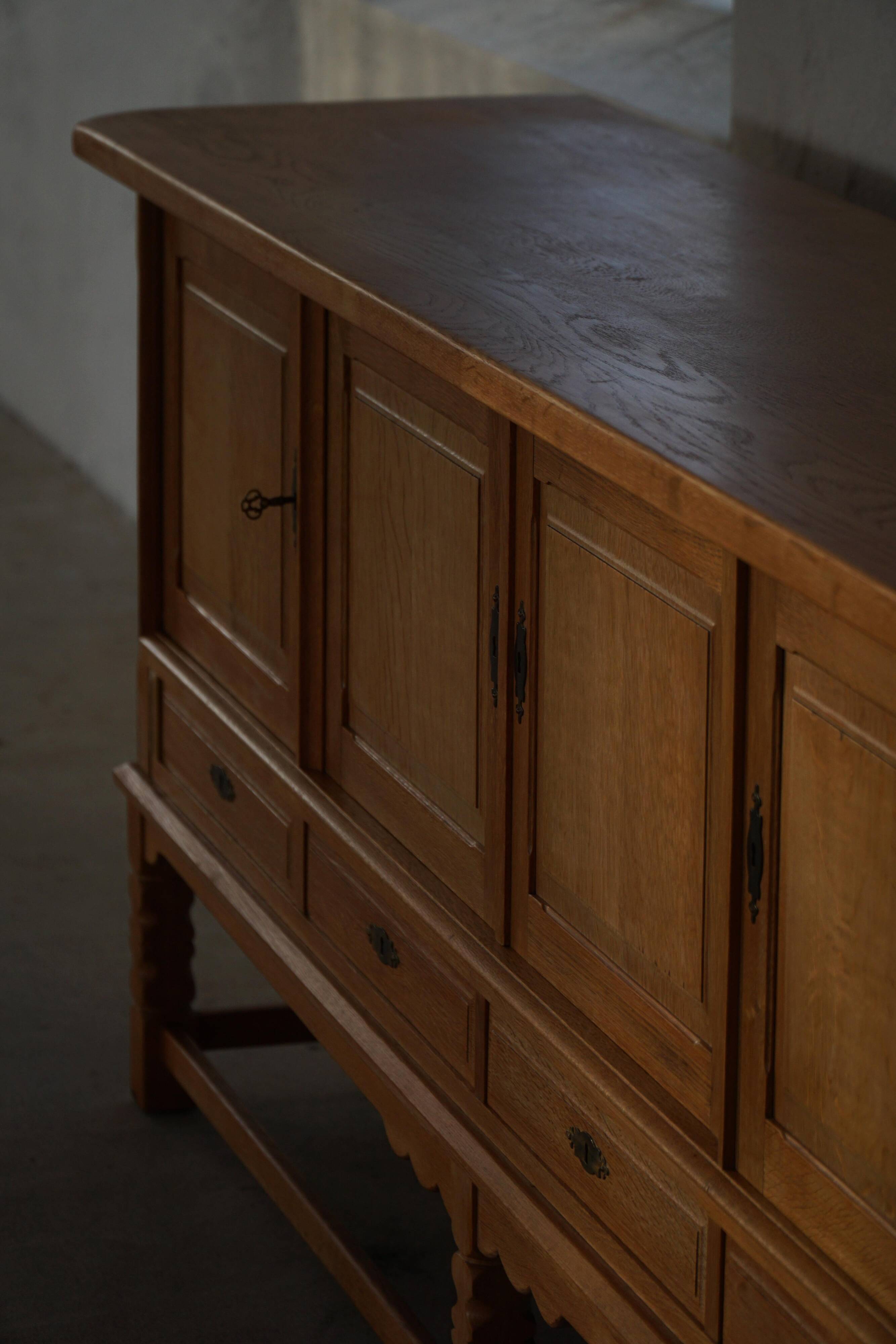 Brutalist Mid-Century Danish Buffet in Oak, Henning Kjærnulf, 1960s