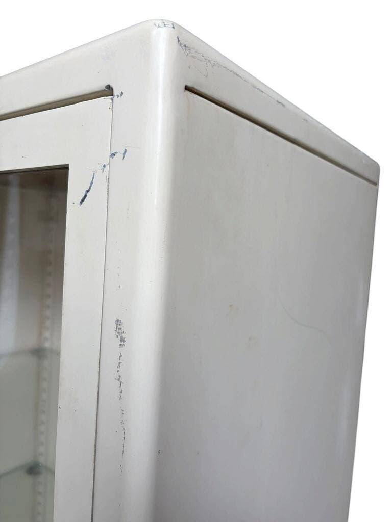 Vintage white industrial apothecary cabinet / display case