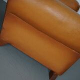 Pair of French Cognac Moustache Back Leather Club Chairs, 1950s