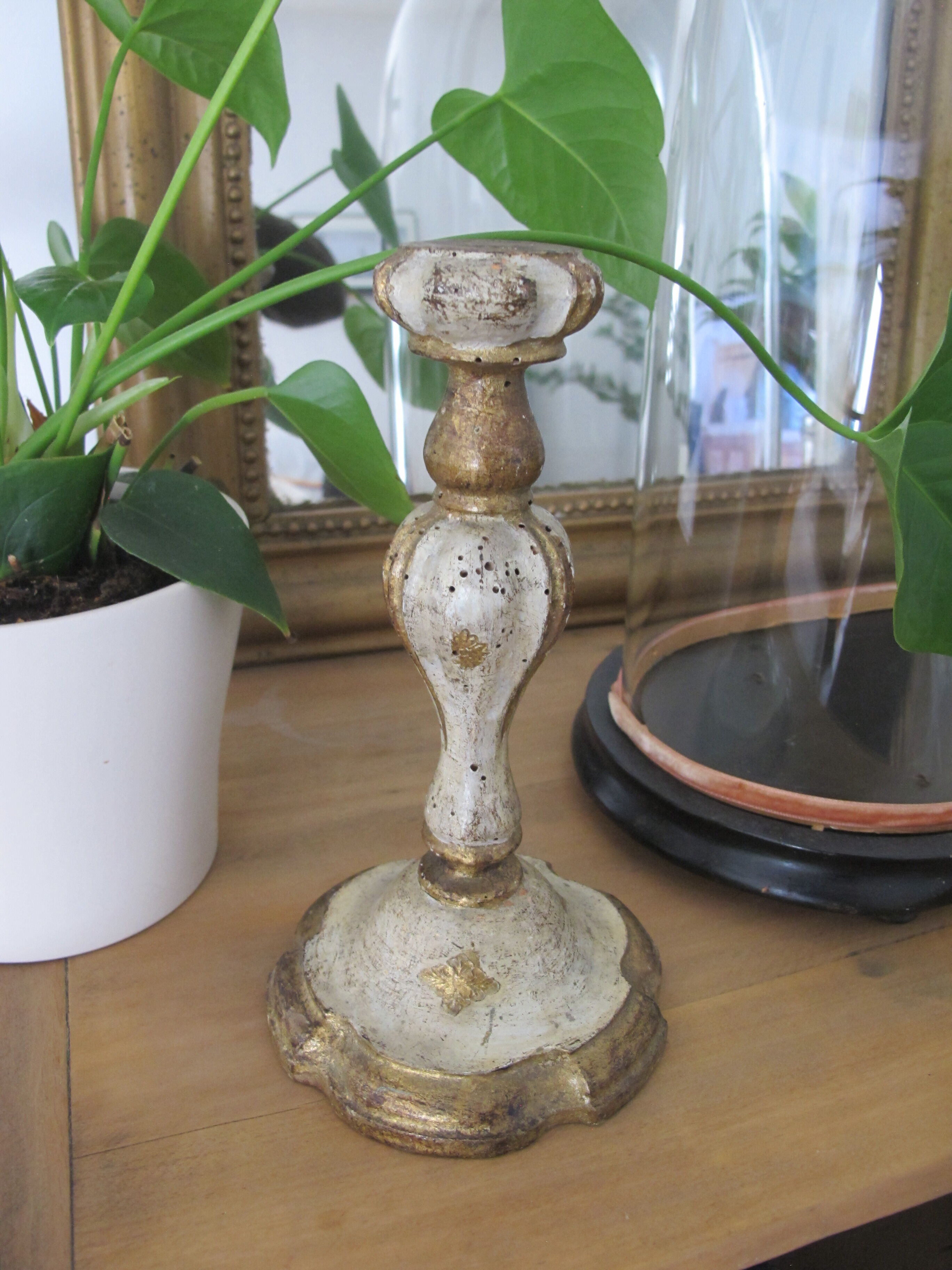 Painted wooden candlestick
