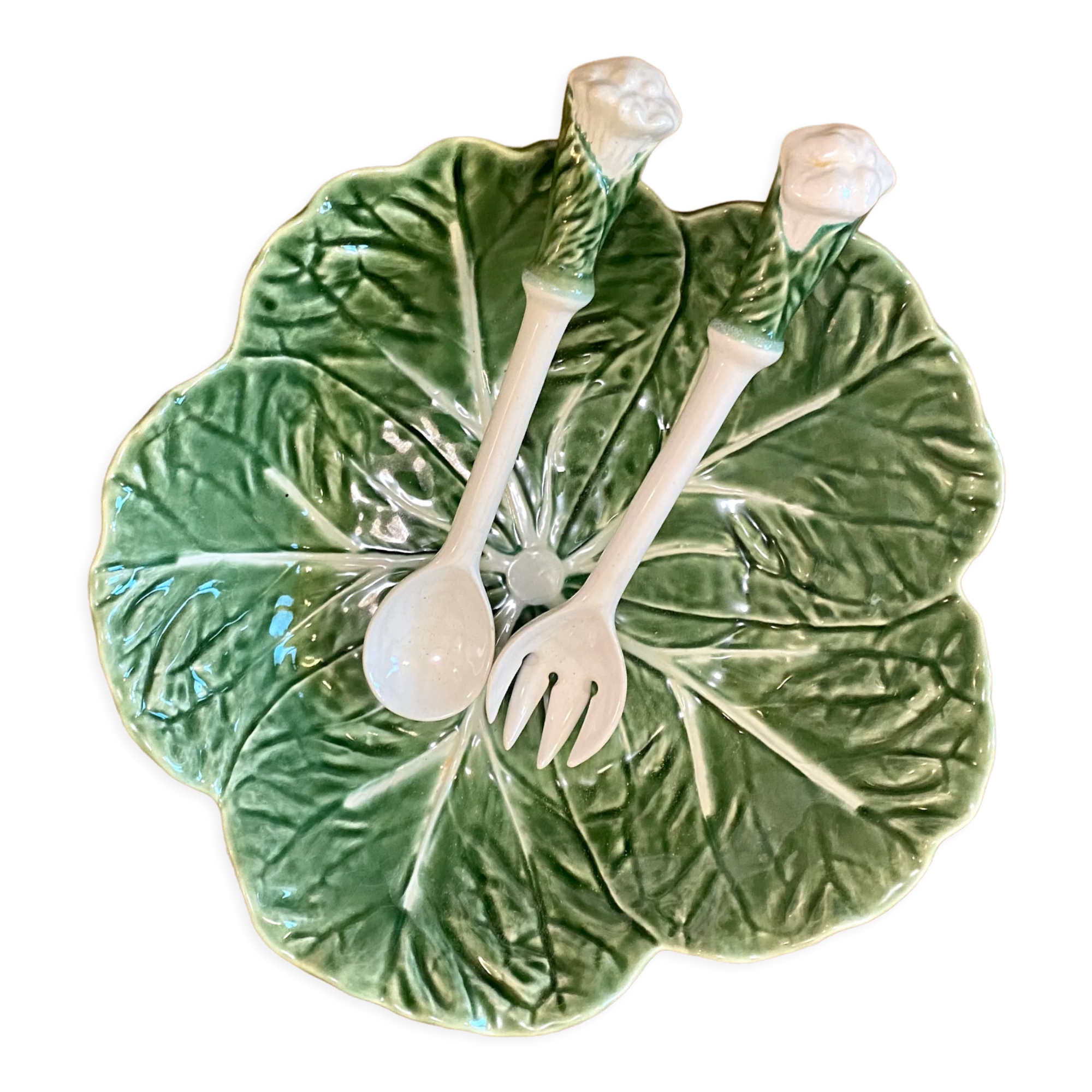 Vintage cabbage bowl and ceramic salad cutlery