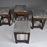 Tabourets vintage en pierre et bois x 4