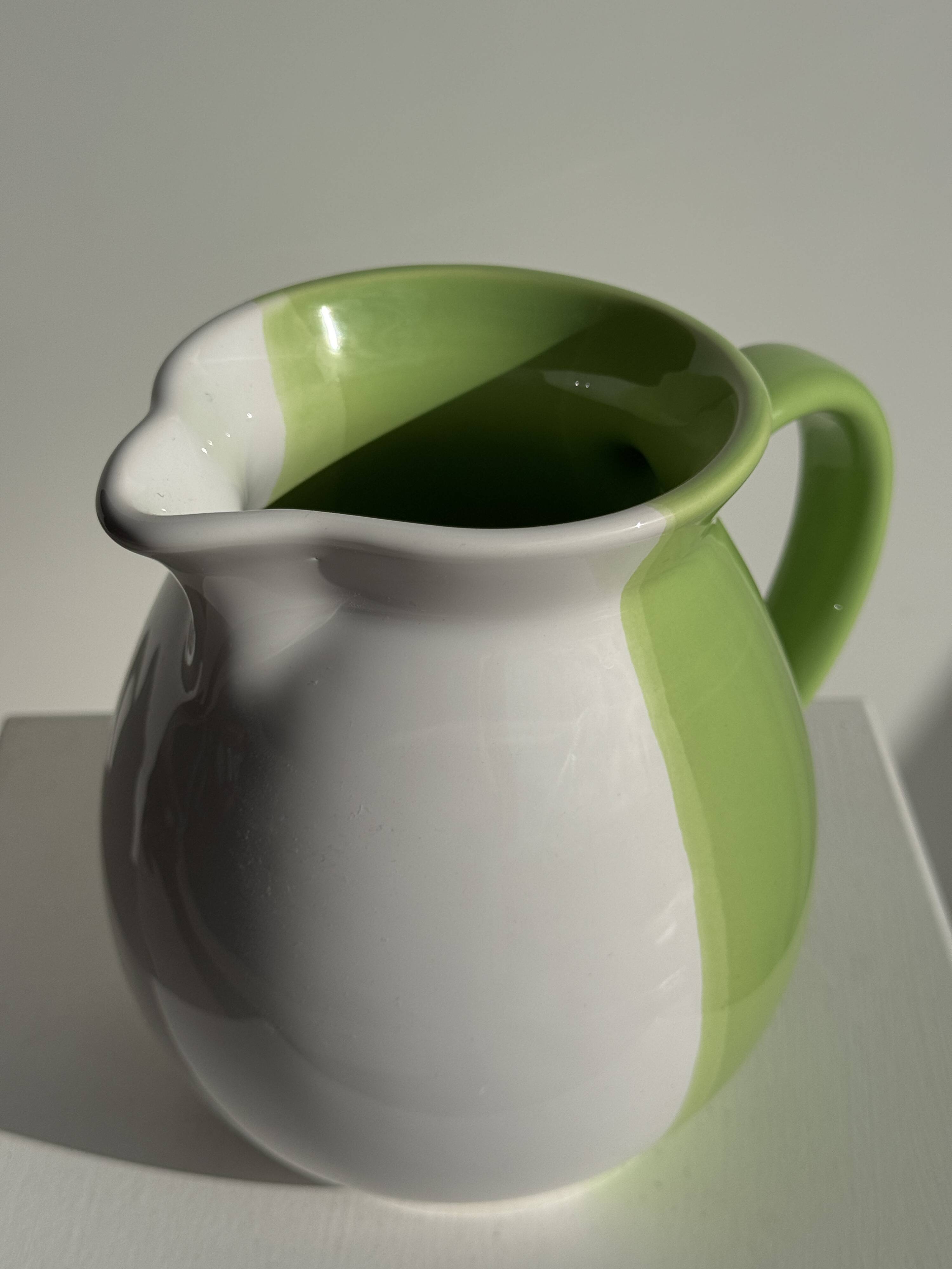 90s white and green ceramic carafe H17 D11
