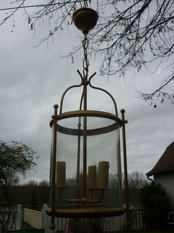 Lanterne en verre et laiton doré suspension ancienne