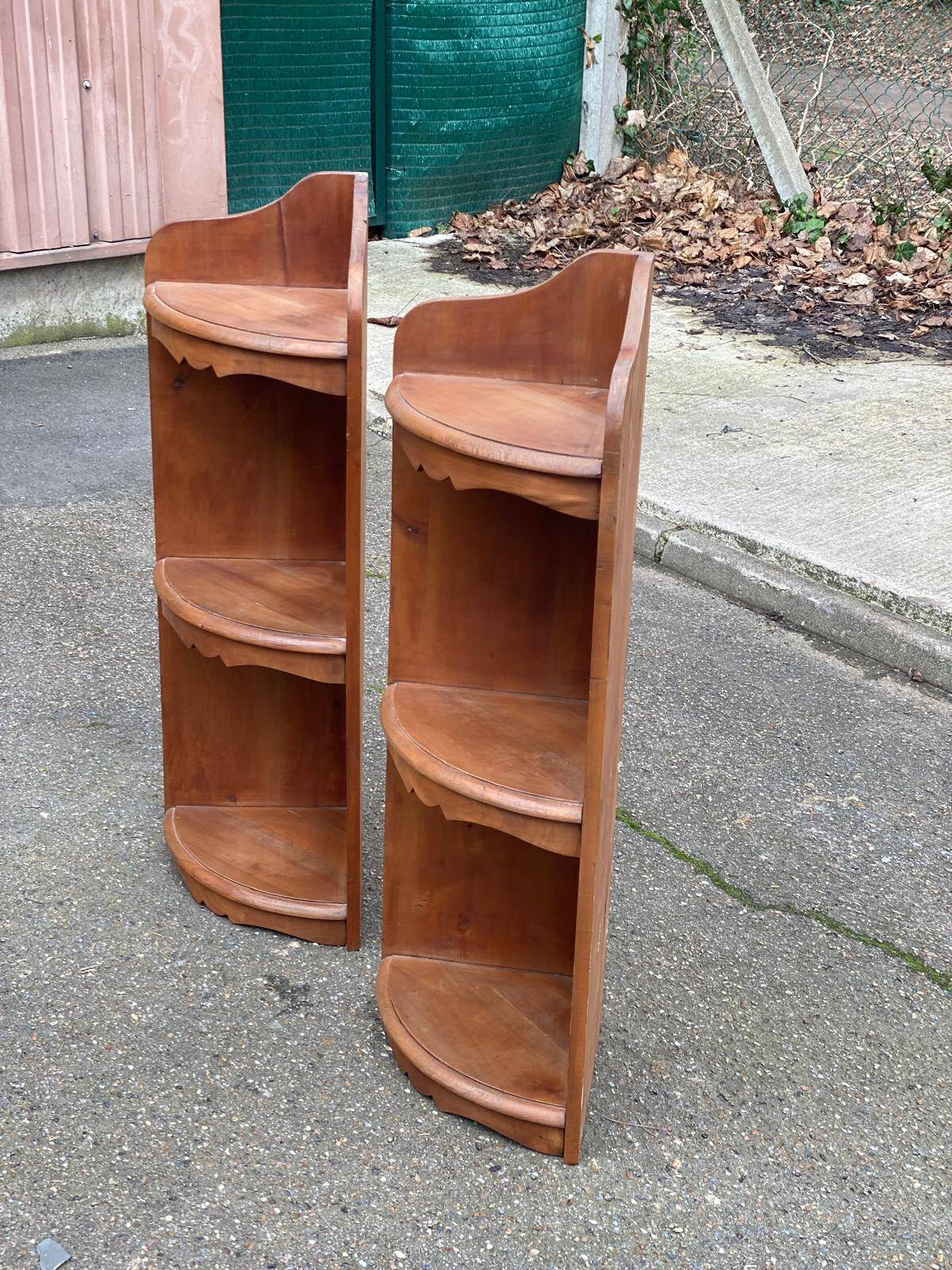 Pair of 19th-century solid wood corner wall shelves.